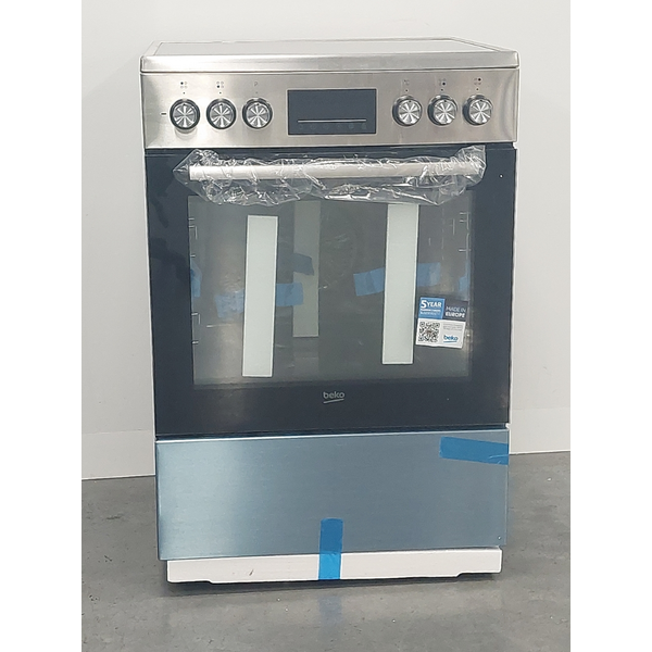 Beko 60cm Stainless Steel Freestanding Oven with Ceramic Cooktop BFCB60VMX